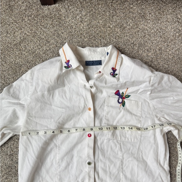 Karen Scott White Button-Down Shirt with Multicolor Embroidery - Picture 7 of 10